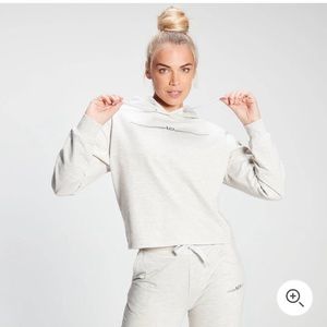 Women’s cropped graphic hoodie light marl grey